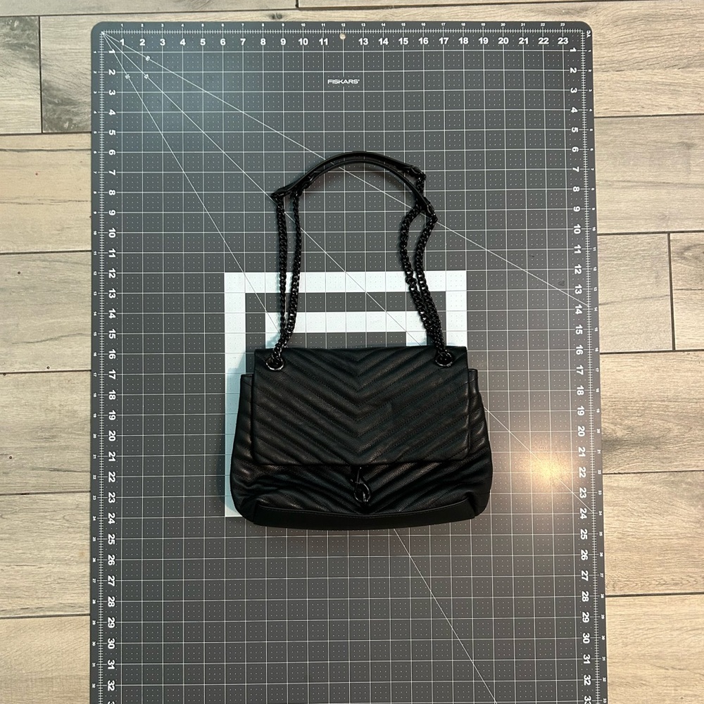 Rebecca Minkoff Edie Flap Medium Leather Shoulder Bag Black on Black